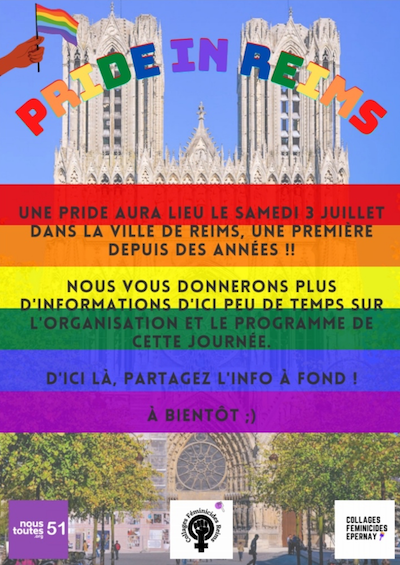 Annonce d'une Pride à Reims le 3 juillet 2021