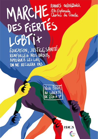Affiche Mrche des Fiertés LGBTI+ Rennes 2022