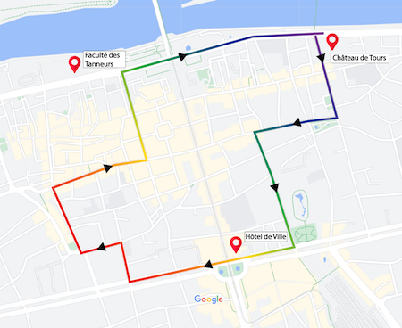 Carte du parcours de la Marche des Fiertés de Tours 2022