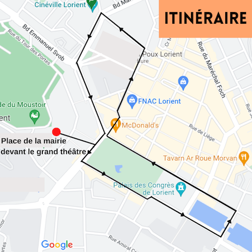 Carte de l'itinéraire de la Pride de Lorient 2022