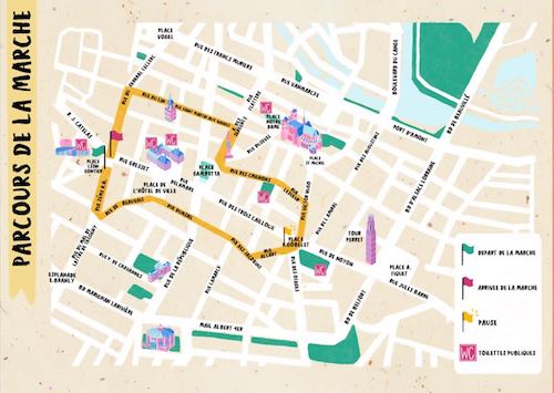 Carte du parcours de la Marche des Fiertés d'Amiens 2022