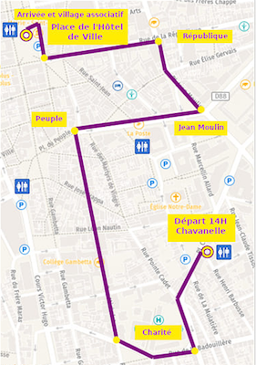 Carte parcours dela Marche des Fiertés de Saint-Etienne 2022