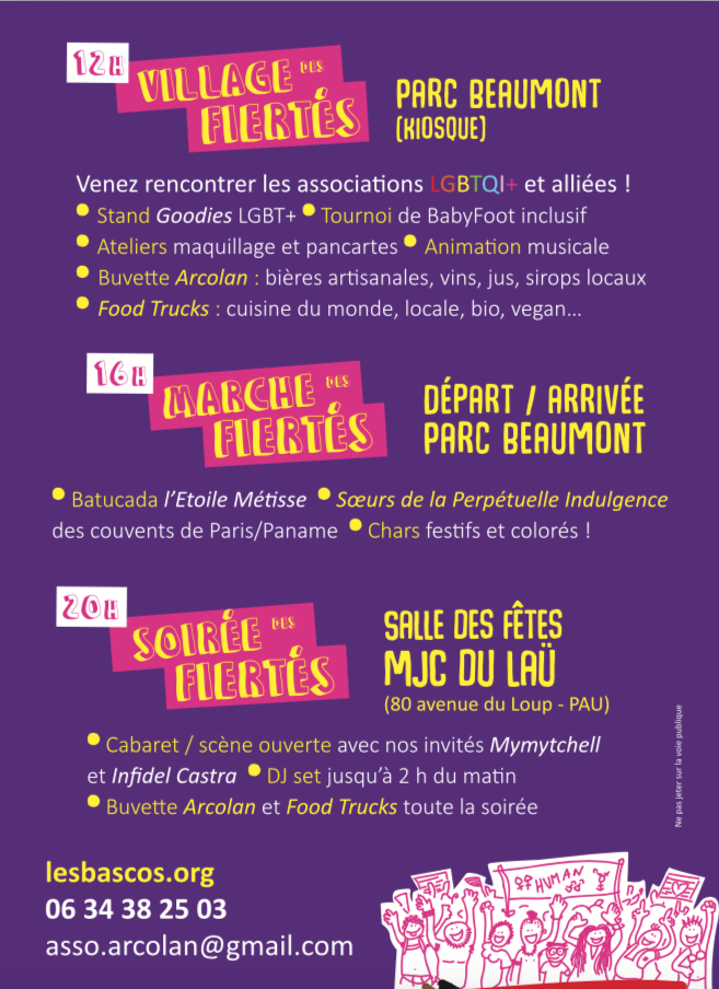 Programme de la Pride de Pau 1er octobre 2022