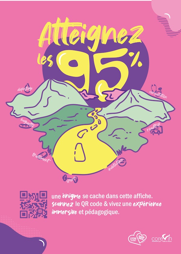 affiche de la campagne 95% lancée par le Corevih Lyon Rhône Alpe pour le 1/12/2022