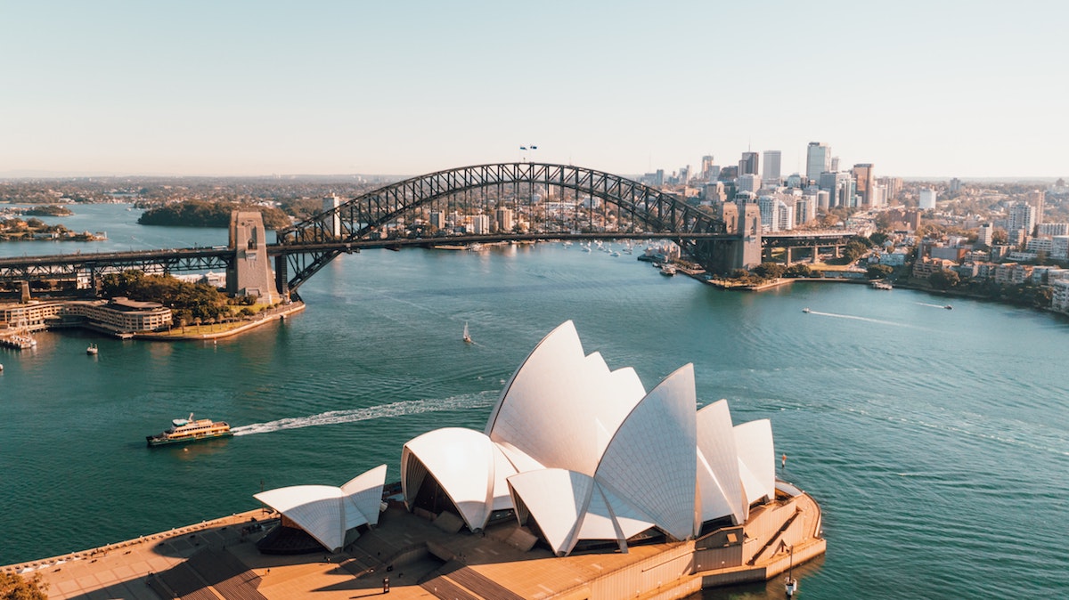 Vue aérienne de la baie de Sydney, Australie harbour bridge et opéra