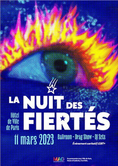 affiche de la Nuit des Fiertés 2023 du MAG Jeunes LGBT+ le 11/03/2023