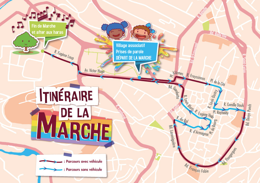 itinéraire de la marche des fiertés de rodez 2023