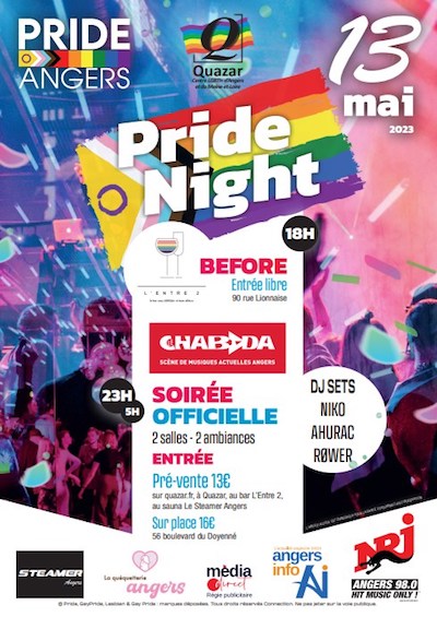 affiche de la pride night d'Angers 2023