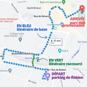 parcours de la marche des fiertés LGBT+ Saint Brieuc 13/5/23