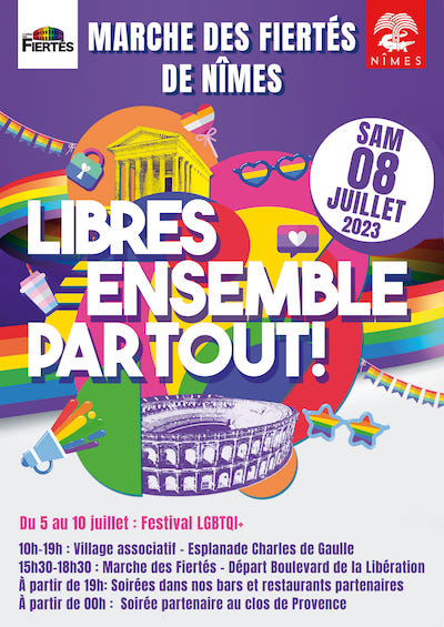 affiche Marche des Fiertés Nîmes 8 juillet 2023